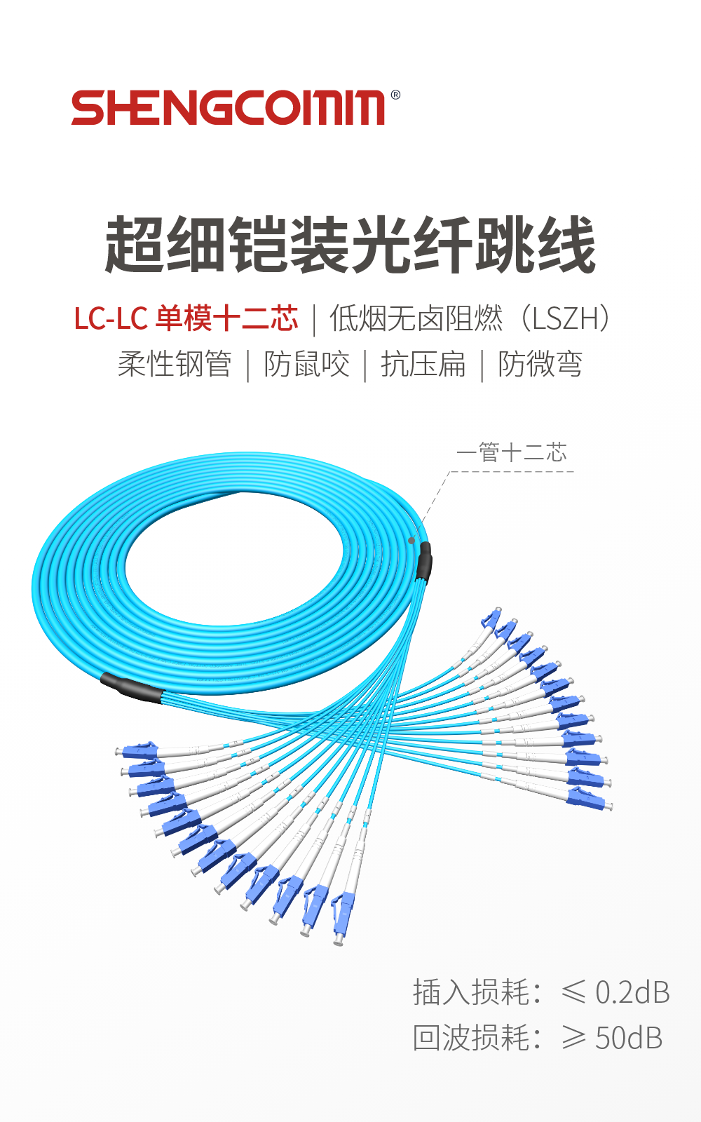 LC/UPC-LC/UPC 单模12芯 超细铠装光纤跳线-深圳盛和通信有限公司